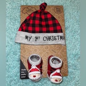 My 1st Christmas Hat and Rattle Socks Set